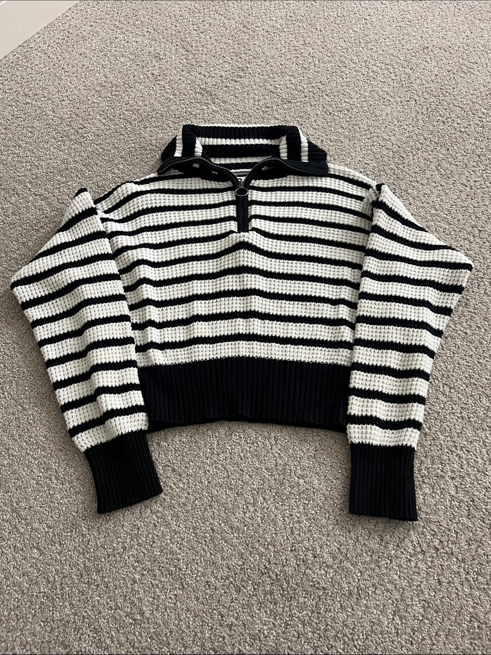 Sonoma Black & White Striped Half-Zip Sweater